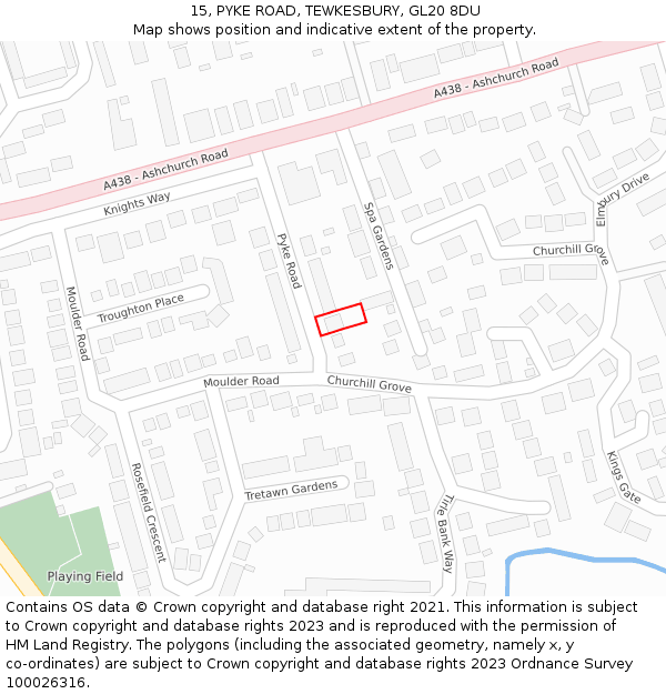 15, PYKE ROAD, TEWKESBURY, GL20 8DU: Location map and indicative extent of plot