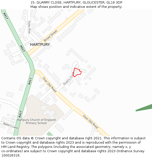 15, QUARRY CLOSE, HARTPURY, GLOUCESTER, GL19 3DP: Location map and indicative extent of plot
