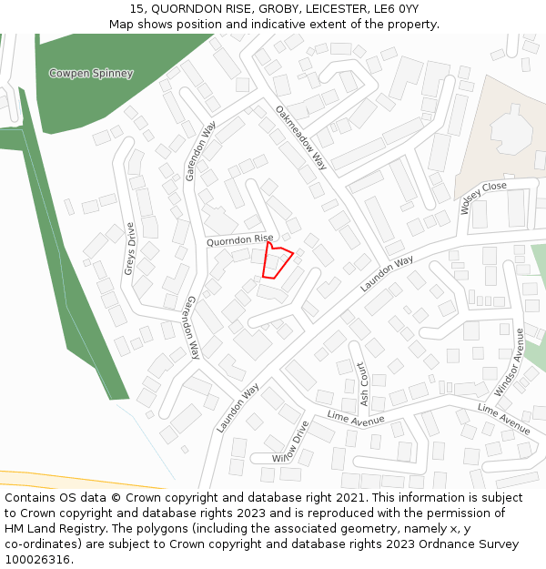 15, QUORNDON RISE, GROBY, LEICESTER, LE6 0YY: Location map and indicative extent of plot