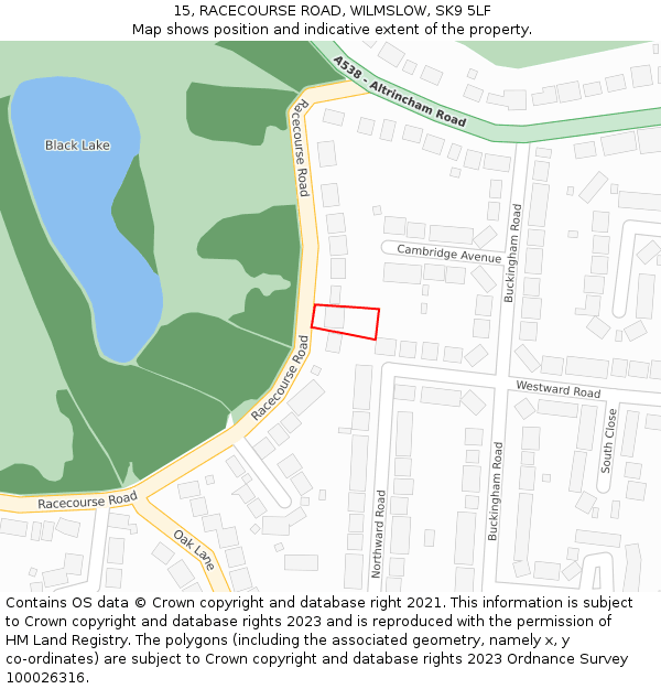 15, RACECOURSE ROAD, WILMSLOW, SK9 5LF: Location map and indicative extent of plot