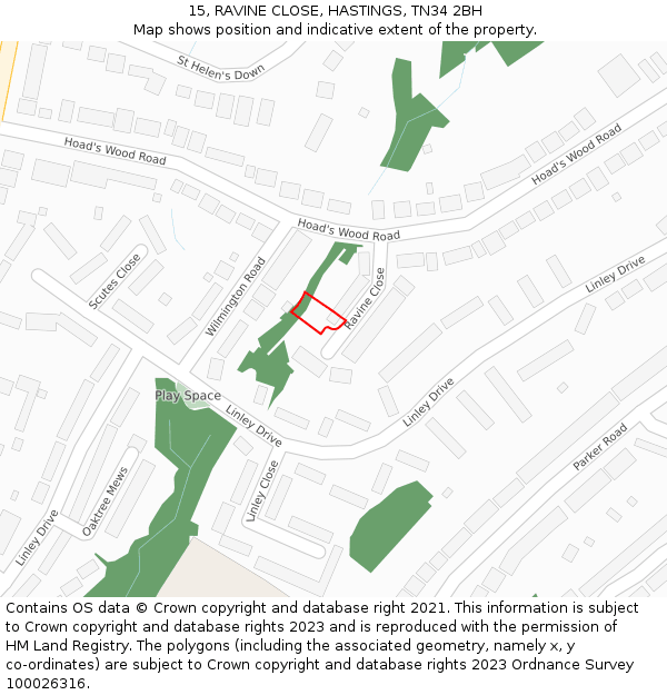 15, RAVINE CLOSE, HASTINGS, TN34 2BH: Location map and indicative extent of plot