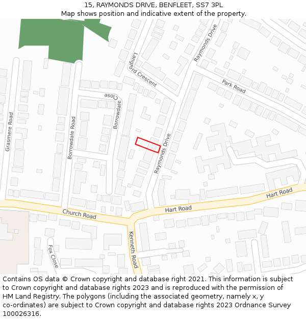 15, RAYMONDS DRIVE, BENFLEET, SS7 3PL: Location map and indicative extent of plot