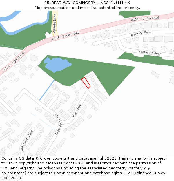 15, READ WAY, CONINGSBY, LINCOLN, LN4 4JX: Location map and indicative extent of plot