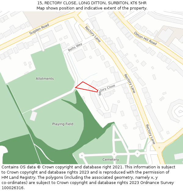 15, RECTORY CLOSE, LONG DITTON, SURBITON, KT6 5HR: Location map and indicative extent of plot