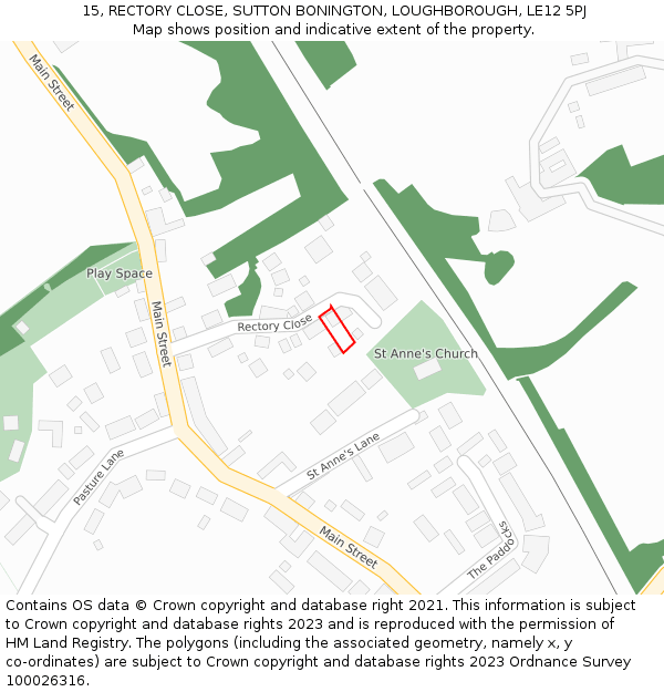 15, RECTORY CLOSE, SUTTON BONINGTON, LOUGHBOROUGH, LE12 5PJ: Location map and indicative extent of plot