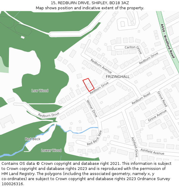15, REDBURN DRIVE, SHIPLEY, BD18 3AZ: Location map and indicative extent of plot