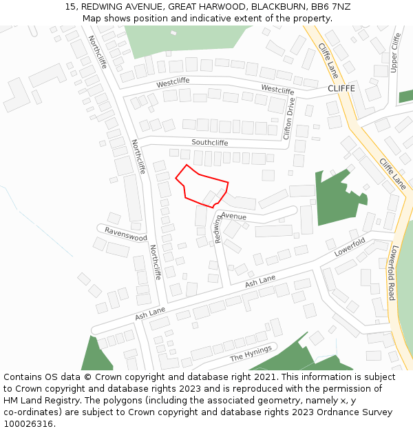 15, REDWING AVENUE, GREAT HARWOOD, BLACKBURN, BB6 7NZ: Location map and indicative extent of plot