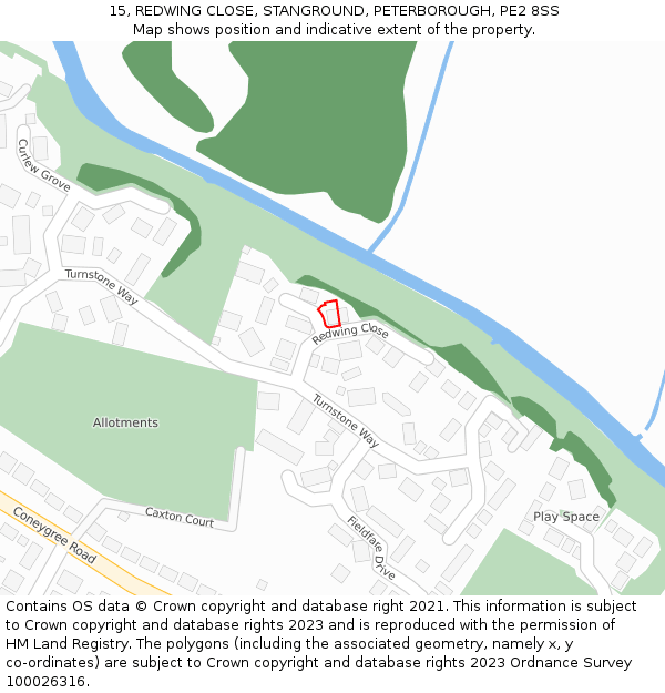 15, REDWING CLOSE, STANGROUND, PETERBOROUGH, PE2 8SS: Location map and indicative extent of plot
