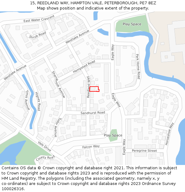 15, REEDLAND WAY, HAMPTON VALE, PETERBOROUGH, PE7 8EZ: Location map and indicative extent of plot