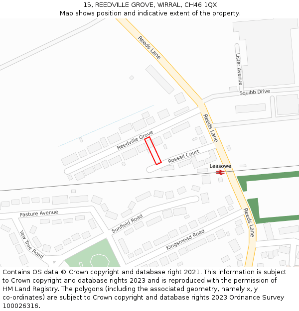 15, REEDVILLE GROVE, WIRRAL, CH46 1QX: Location map and indicative extent of plot
