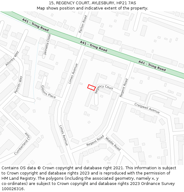 15, REGENCY COURT, AYLESBURY, HP21 7AS: Location map and indicative extent of plot