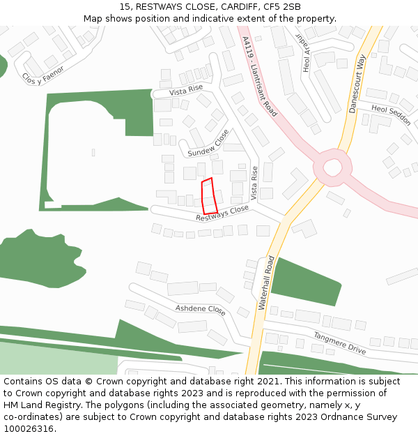15, RESTWAYS CLOSE, CARDIFF, CF5 2SB: Location map and indicative extent of plot