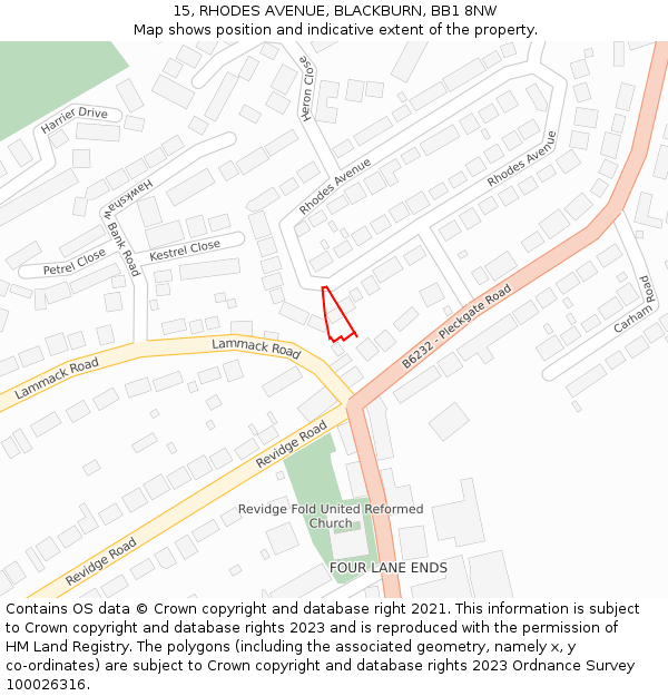 15, RHODES AVENUE, BLACKBURN, BB1 8NW: Location map and indicative extent of plot