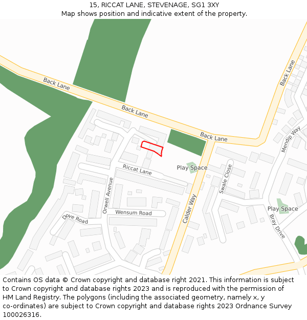 15, RICCAT LANE, STEVENAGE, SG1 3XY: Location map and indicative extent of plot