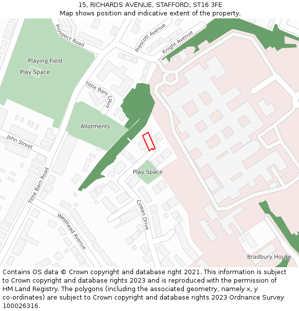 15, RICHARDS AVENUE, STAFFORD, ST16 3FE: Location map and indicative extent of plot
