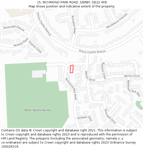 15, RICHMOND PARK ROAD, DERBY, DE22 4FB: Location map and indicative extent of plot