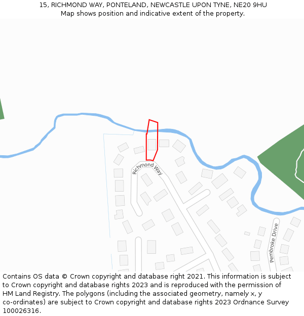 15, RICHMOND WAY, PONTELAND, NEWCASTLE UPON TYNE, NE20 9HU: Location map and indicative extent of plot