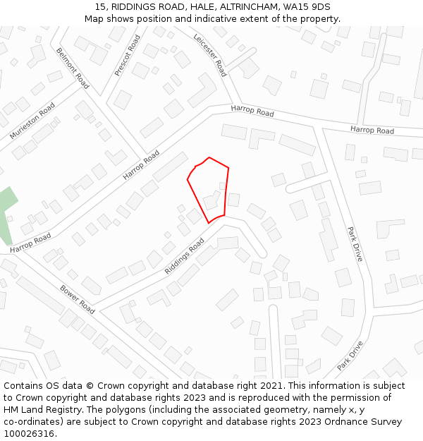 15, RIDDINGS ROAD, HALE, ALTRINCHAM, WA15 9DS: Location map and indicative extent of plot