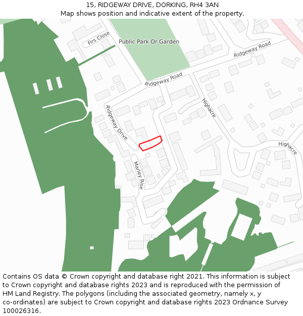 15, RIDGEWAY DRIVE, DORKING, RH4 3AN: Location map and indicative extent of plot