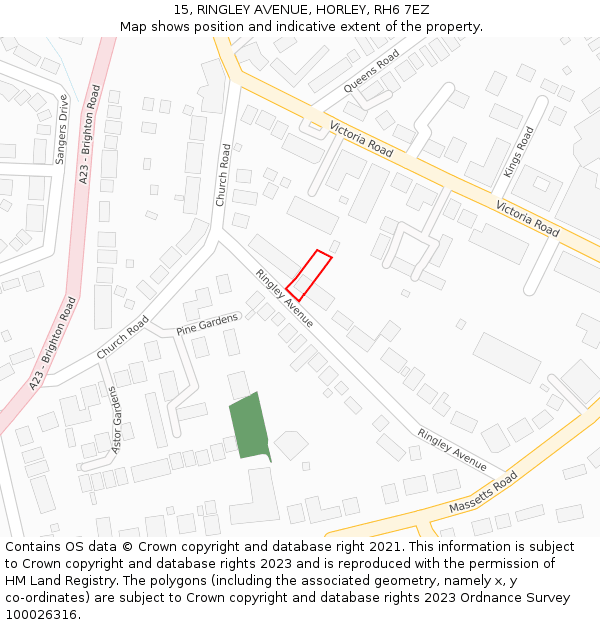 15, RINGLEY AVENUE, HORLEY, RH6 7EZ: Location map and indicative extent of plot