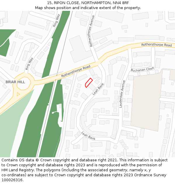 15, RIPON CLOSE, NORTHAMPTON, NN4 8RF: Location map and indicative extent of plot