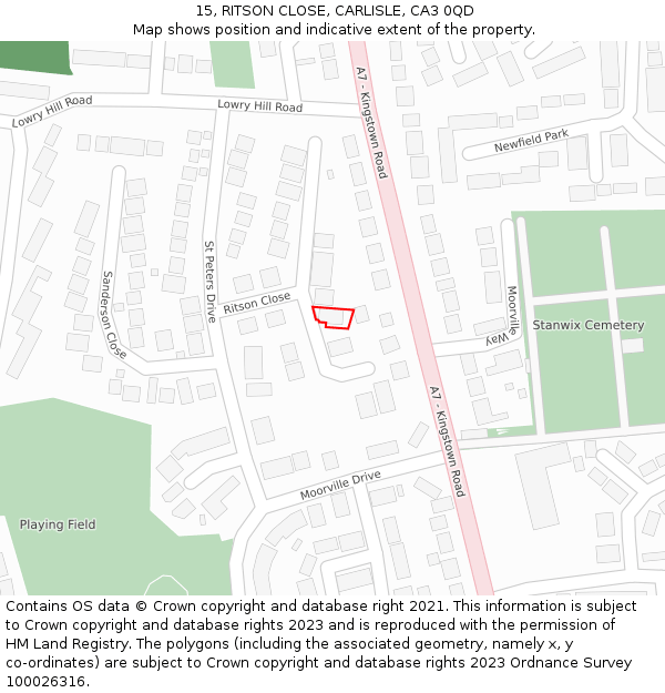 15, RITSON CLOSE, CARLISLE, CA3 0QD: Location map and indicative extent of plot