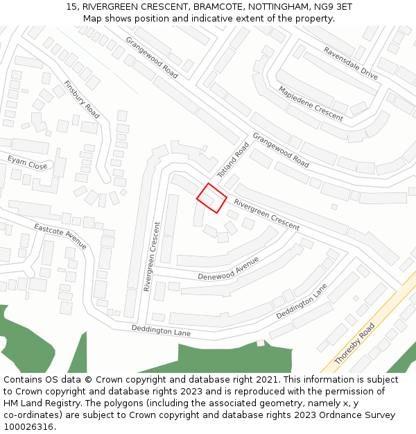 15, RIVERGREEN CRESCENT, BRAMCOTE, NOTTINGHAM, NG9 3ET: Location map and indicative extent of plot