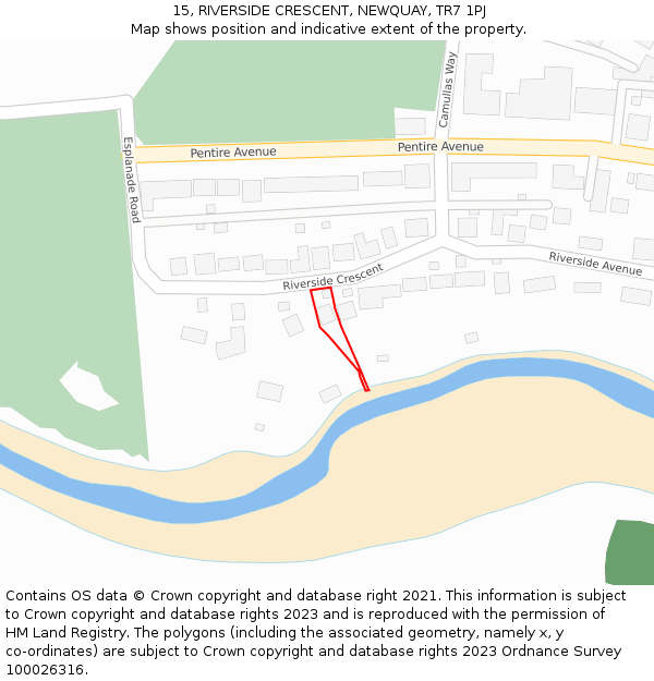 15, RIVERSIDE CRESCENT, NEWQUAY, TR7 1PJ: Location map and indicative extent of plot
