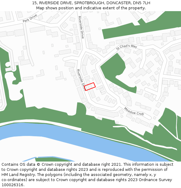 15, RIVERSIDE DRIVE, SPROTBROUGH, DONCASTER, DN5 7LH: Location map and indicative extent of plot