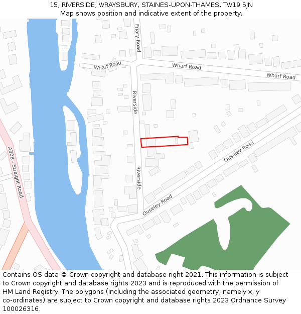 15, RIVERSIDE, WRAYSBURY, STAINES-UPON-THAMES, TW19 5JN: Location map and indicative extent of plot