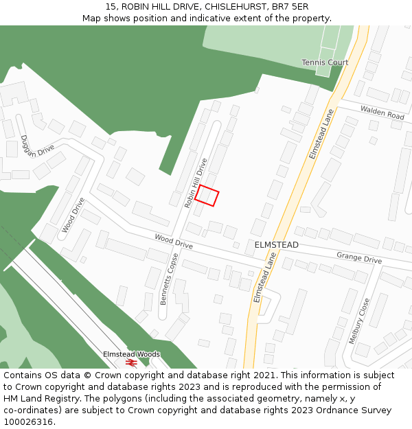 15, ROBIN HILL DRIVE, CHISLEHURST, BR7 5ER: Location map and indicative extent of plot