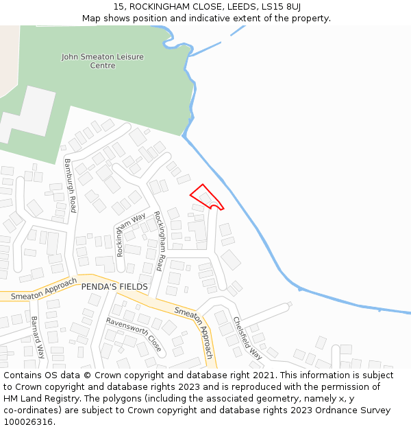 15, ROCKINGHAM CLOSE, LEEDS, LS15 8UJ: Location map and indicative extent of plot