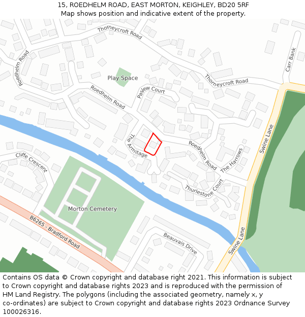 15, ROEDHELM ROAD, EAST MORTON, KEIGHLEY, BD20 5RF: Location map and indicative extent of plot