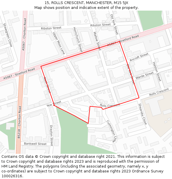 15, ROLLS CRESCENT, MANCHESTER, M15 5JX: Location map and indicative extent of plot