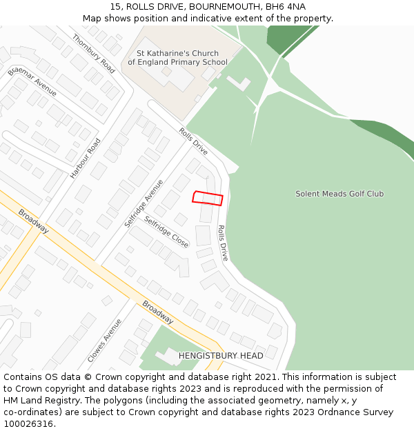 15, ROLLS DRIVE, BOURNEMOUTH, BH6 4NA: Location map and indicative extent of plot