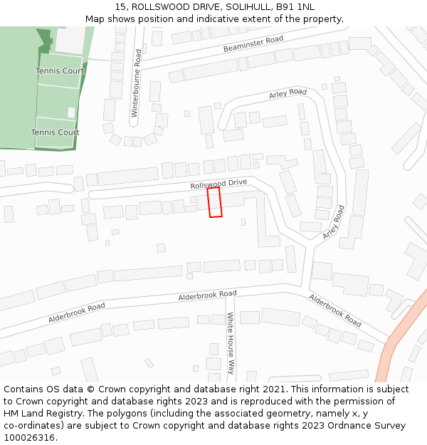 15, ROLLSWOOD DRIVE, SOLIHULL, B91 1NL: Location map and indicative extent of plot