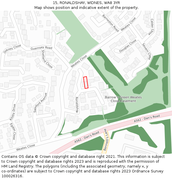 15, RONALDSHAY, WIDNES, WA8 3YR: Location map and indicative extent of plot