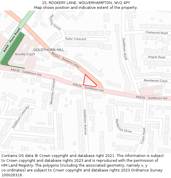 15, ROOKERY LANE, WOLVERHAMPTON, WV2 4PY: Location map and indicative extent of plot
