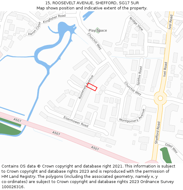 15, ROOSEVELT AVENUE, SHEFFORD, SG17 5UR: Location map and indicative extent of plot