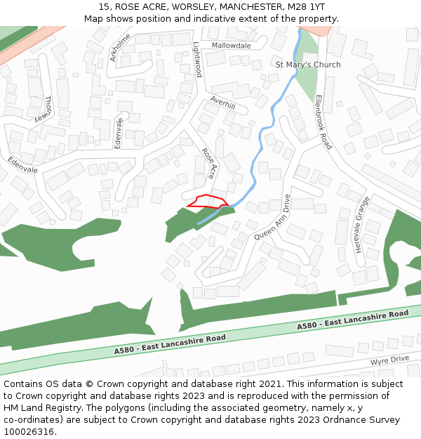 15, ROSE ACRE, WORSLEY, MANCHESTER, M28 1YT: Location map and indicative extent of plot