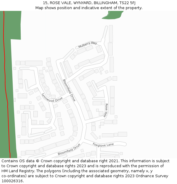 15, ROSE VALE, WYNYARD, BILLINGHAM, TS22 5FJ: Location map and indicative extent of plot
