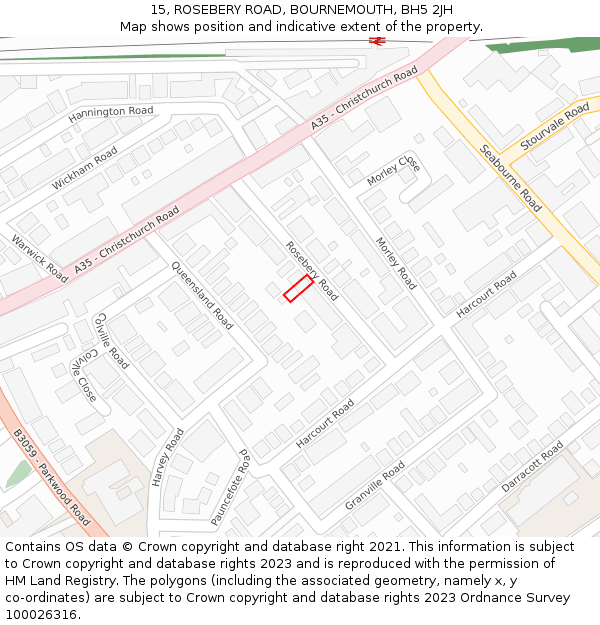 15, ROSEBERY ROAD, BOURNEMOUTH, BH5 2JH: Location map and indicative extent of plot