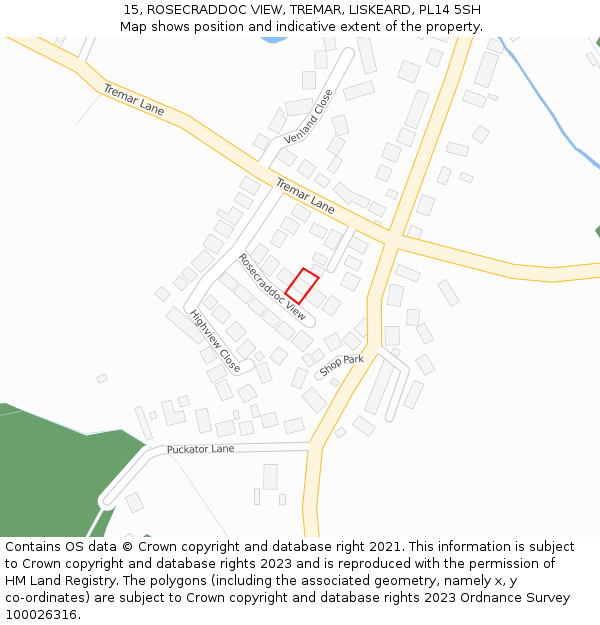 15, ROSECRADDOC VIEW, TREMAR, LISKEARD, PL14 5SH: Location map and indicative extent of plot