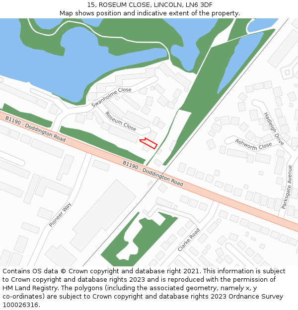 15, ROSEUM CLOSE, LINCOLN, LN6 3DF: Location map and indicative extent of plot