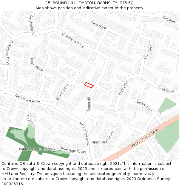 15, ROUND HILL, DARTON, BARNSLEY, S75 5QJ: Location map and indicative extent of plot