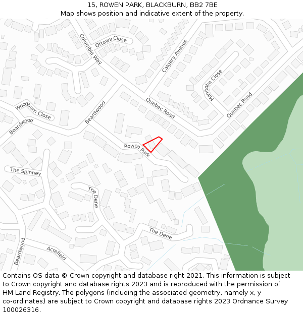 15, ROWEN PARK, BLACKBURN, BB2 7BE: Location map and indicative extent of plot