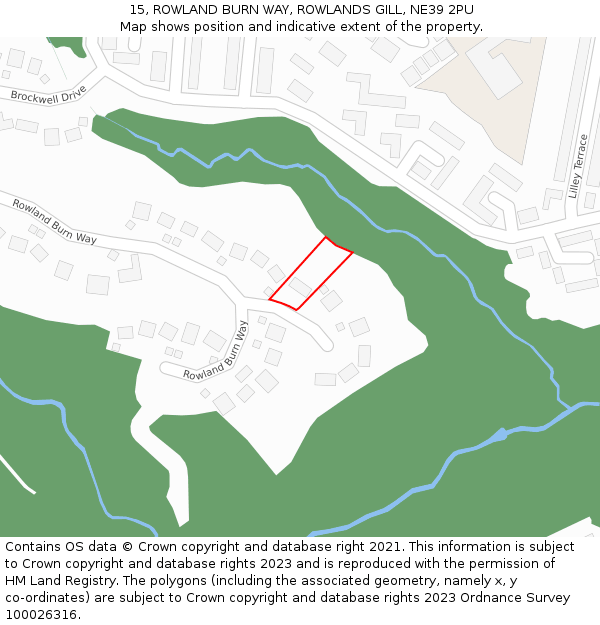 15, ROWLAND BURN WAY, ROWLANDS GILL, NE39 2PU: Location map and indicative extent of plot