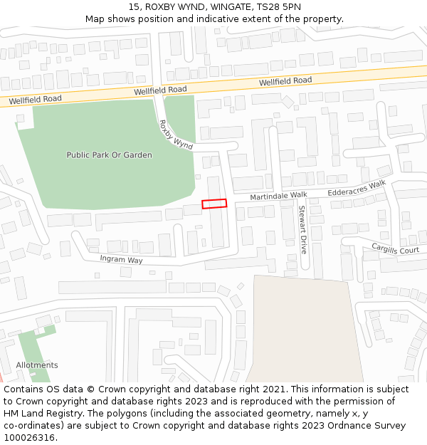 15, ROXBY WYND, WINGATE, TS28 5PN: Location map and indicative extent of plot
