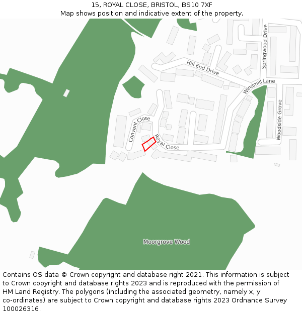 15, ROYAL CLOSE, BRISTOL, BS10 7XF: Location map and indicative extent of plot