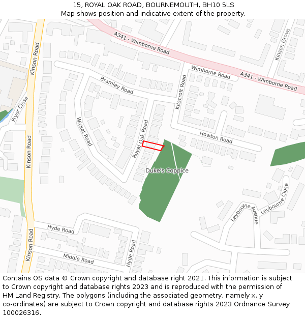 15, ROYAL OAK ROAD, BOURNEMOUTH, BH10 5LS: Location map and indicative extent of plot
